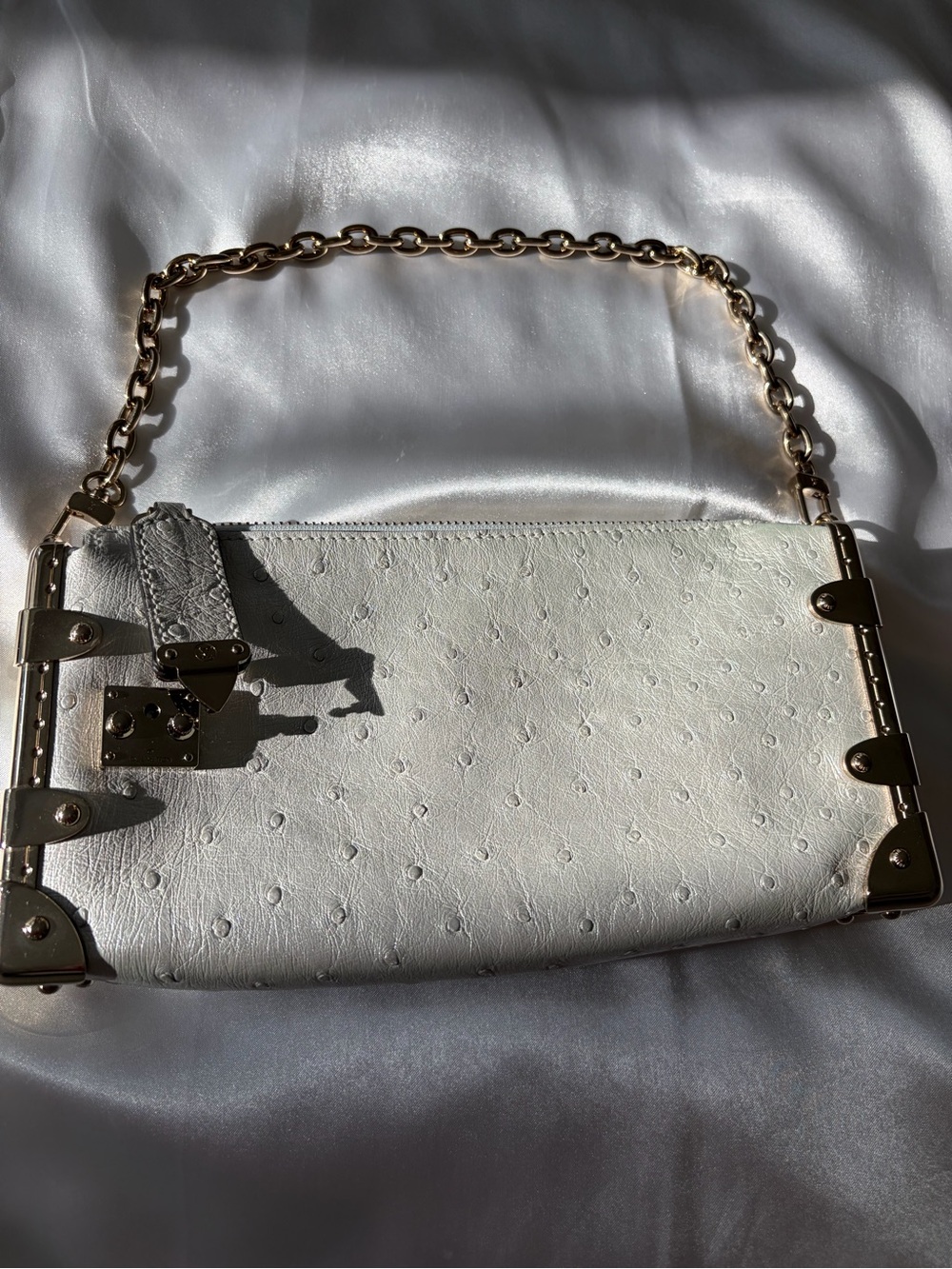 Louis Vuitton Iridescent Ostrich Leather Bag with Gold Chain & Crossbody Strap